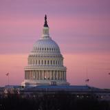 The United States capitol dome at dawn